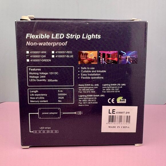LE Daylight White LED Strip Lights 5 Meters Non - Waterproof Set of 5 NIB (Bx 2) - Picture 4 of 8